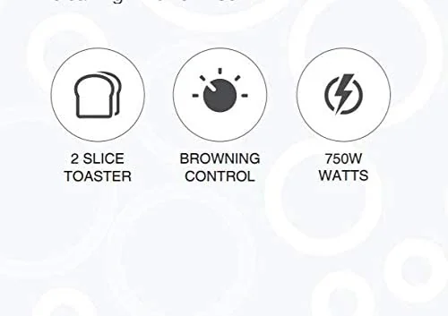 Nikai Toaster 2 Slice Browning Control 750W NBT555S1 Stainless Steel Panel On Plastic Housing With Cancel, Defrost And Reheat Functions Detachable Drip Tray