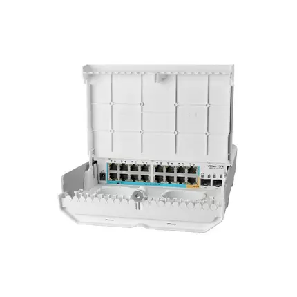 Mikrotik NetPower 15FR Outdoor Router OS L5 License Router,  16 10/100 Ethernet Ports, 2 SFP Ports, 256MB RAM, 16MB Storage, ARM 32bit,  Passive Cooling Type, CRS318-1Fi-15Fr-2SOUT