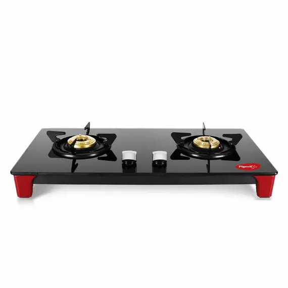 Pigeon Gas Cooker 2 Burner Glass Top SS Body Black Infinity