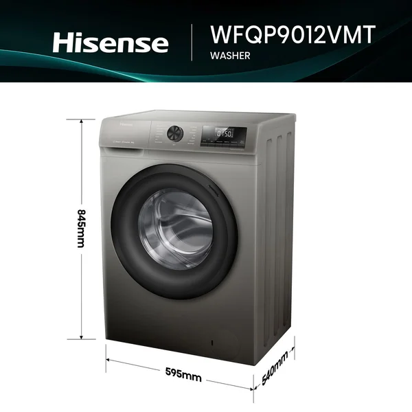 Hisense 9kg Front Loader Washing Machine with Inverter - Titanium Grey WFQP9012VMT