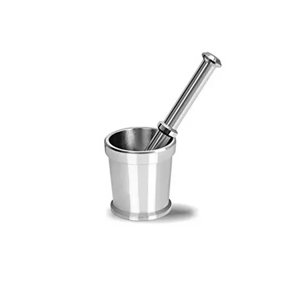 Topaz Stainless Steel Kinu No3 Heavy Mortar and Pestle Set/Khalbatta/Spice Mixer for Kitchen