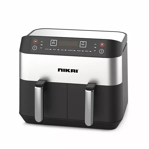 Nikai Air Fryer 8L Dual-Basket Multifunctional Low Oil Fryer 2460W with Independent Temp Settings, Cool Touch Body, and Digital Control Panel for Effortless Cooking, NAF282DX