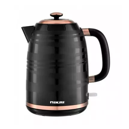 Nikai Kettle 1.7L Cordless 2200W Black & Bronze 360 Degree Rotation Removable Filter Net Electric Jug Water Window NK244P