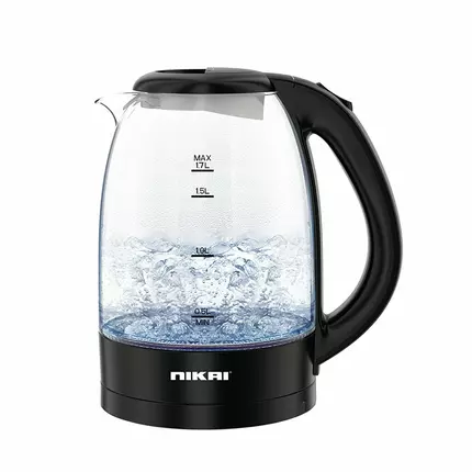 Nikai Kettle Glass Body 1.7L 2200W Compact, Cordless Electric Glass Kettle Boiler, Automatic Shut Off, Boil Dry Protection, LED Indicator, Integrated Filter NK313G
