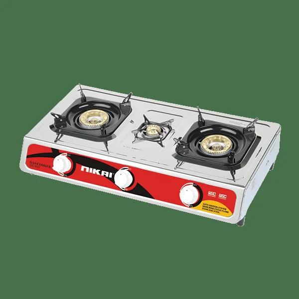 Nikai Gas Cooker 3 Burner Steel NG845 Stainless Steel Auto Ignition System Blue Flame