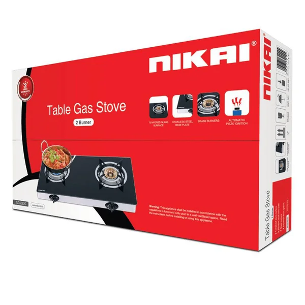Nikai Gas Cooker Glass Top 2 Burner Ngs5092