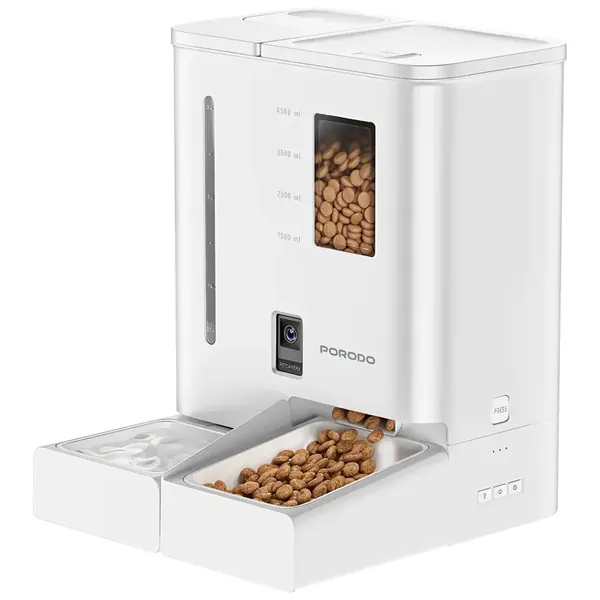 Porodo Petmate Automatic Pet Feeder with Wi-Fi, Camera & App Control - White