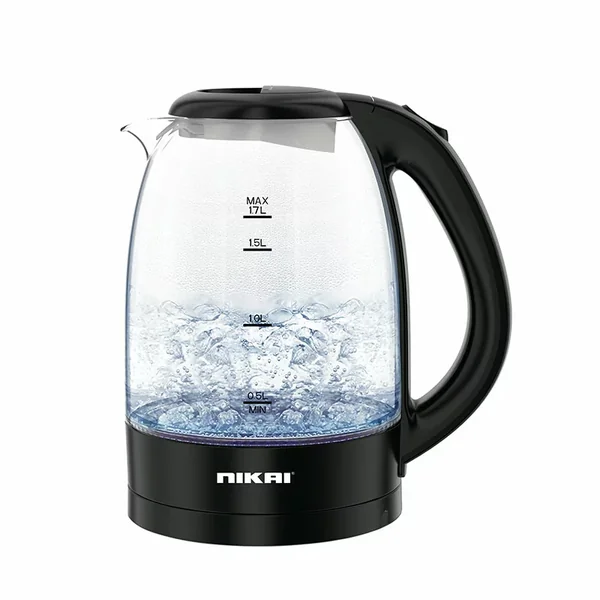 Nikai Kettle Glass Body 1.7L 2200W Compact, Cordless Electric Glass Kettle Boiler, Automatic Shut Off, Boil Dry Protection, LED Indicator, Integrated Filter NK313G