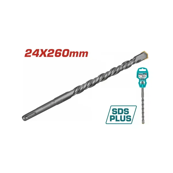 Total Hammer Drill Bit SDS Plus 24 x 260mm High Quality Cross Head Carbide Tip Chrome Alloy Steel TAC312403