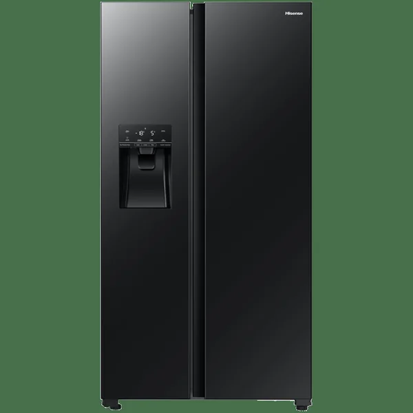 Hisense 535L Side by Side Fridge, No Frost, Inverter, Ice & Water Dispenser, Black Glass H700SMI-IDL