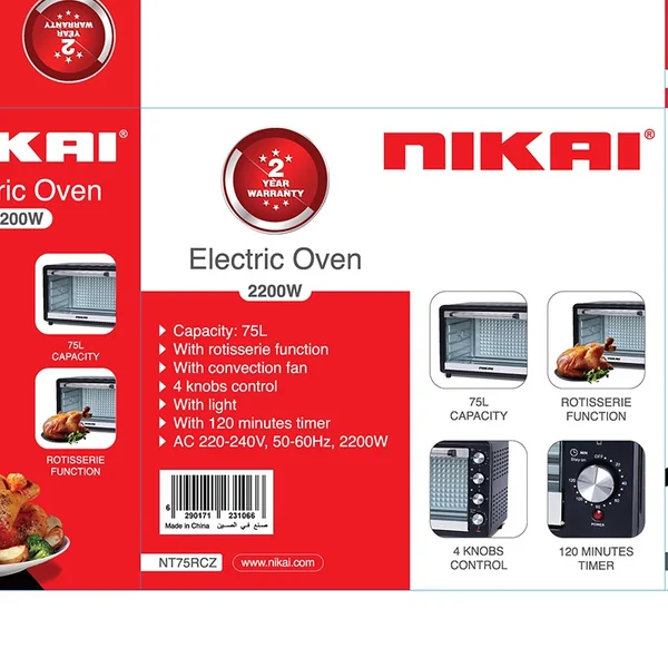 Nikai Oven 40L with Rotisserie 1500W 60 Minutes Timer & Accessories NT40RZ