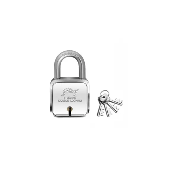 Godrej Square Padlock 8Lever 65mm with Double Locking System, Sturdy Body Strong Steel with Rivetless Body Give The Lock Extra Strength and Toughness 8154