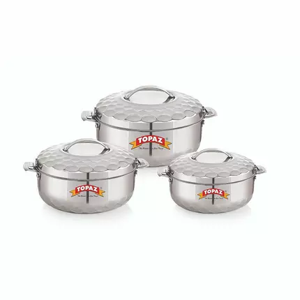 Topaz Hotpot Rose 3pcs Casserole Insulated Food Warmer With Steel Handle 3000/4000/6000
