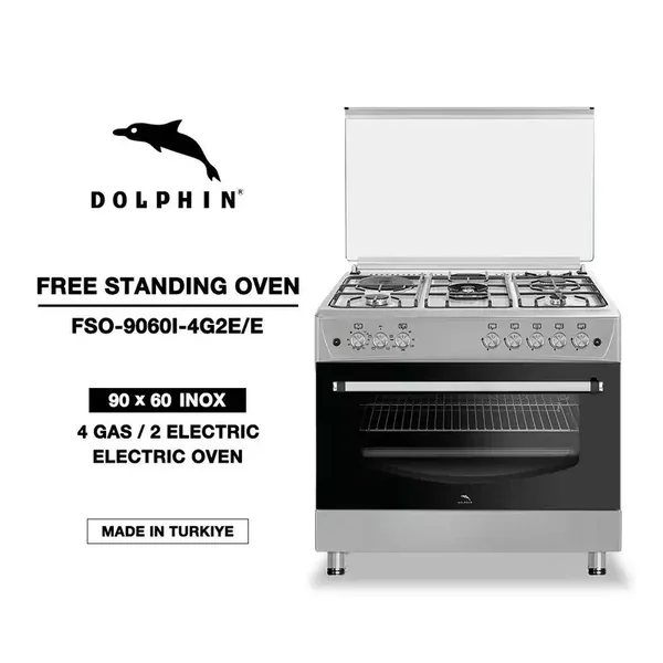 Dolphin Free Standing Cooking Range 90x60, 4 Gas Burners, 2 Electric Burner & Electric Oven, Inox FS09060I-4G2E/E
