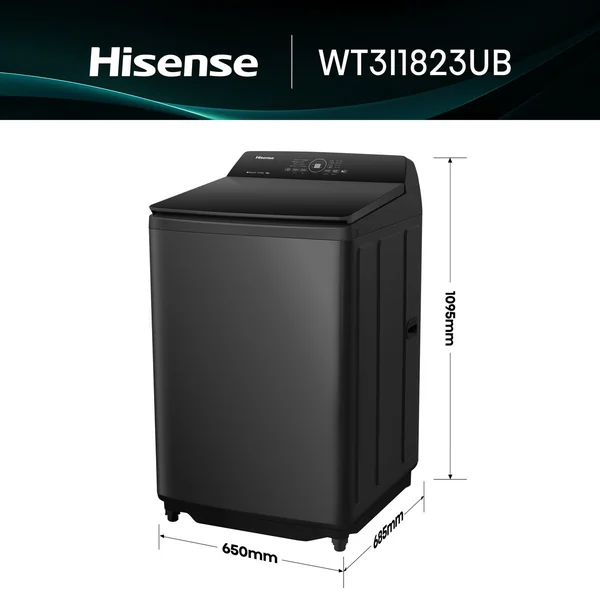 Hisense 18Kg Top Loader Washing Machine With WiFi - Premium WT3i1823UB, Black