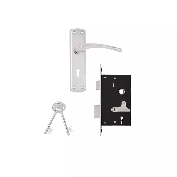 Godrej ELC01-6 Lever Lock Satin Steel Finish Door Handle with Lock Set, High Grade Zinc Alloy Handles for Better Strength and Aesthetically Appealing Design Silver 7383