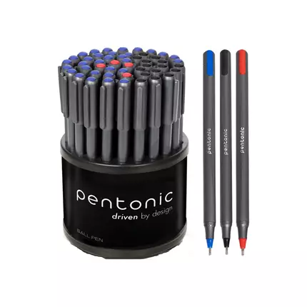 Pentonic Ballpen Assorted Dispenser, Low Viscosity Ink Allows The Rolling Ball to Glide Across All Kinds of Paper Surfaces Without Smearing, Sleek Charcoal Gray Finish 50pcs PBPA50S