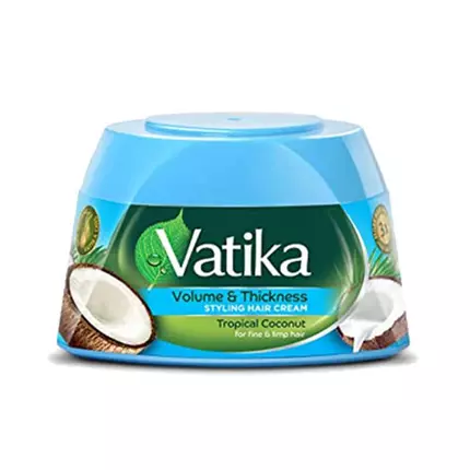 Vatika Hair Cream Volume & Thickness, Styling Hair Cream with Tropical Coconut, 140ml (Pack of 3)