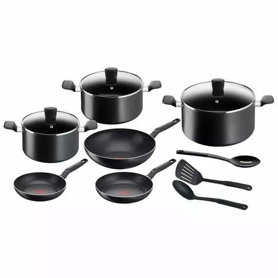 Tefal Dark Stone Cookware Set 11PCS Non Stick Thermo Signal 100% Safe Stewpots 22/24 CM + Lids Saucepan 18 CM Frypan 28 CM Wokpan 28 CM Spoon Ladle B491SB85