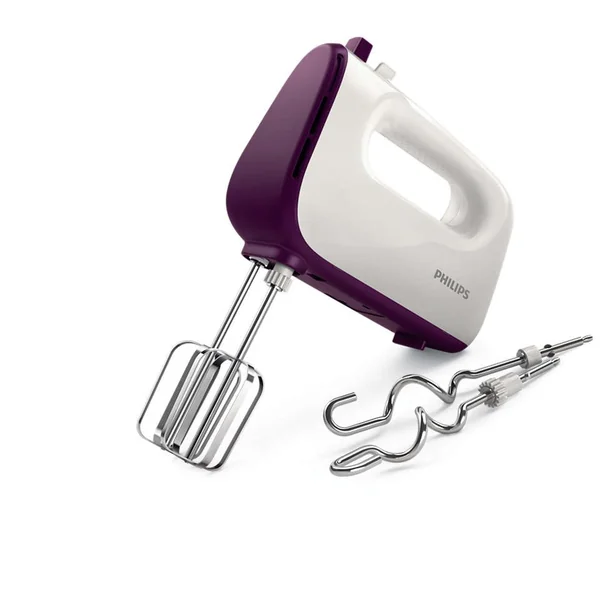 Philips HR3740/11 Viva Collection Hand Mixer  Tanzania -White/Deep Purple, 400W, Stainless Steel Hooks, 5 speeds + turbo, Double Balloon Beater + Kneading tool