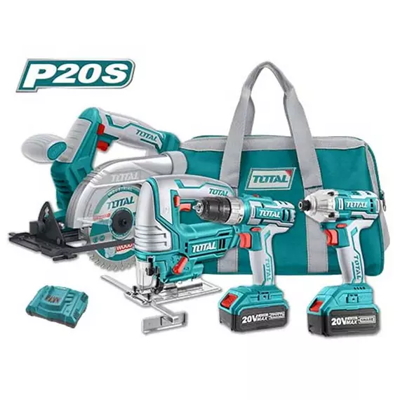 Total Drill Machine, Impact Wrench, Jigsaw, Circular Saw Cordless Li-Ion 4pc Combo TCKLI2010