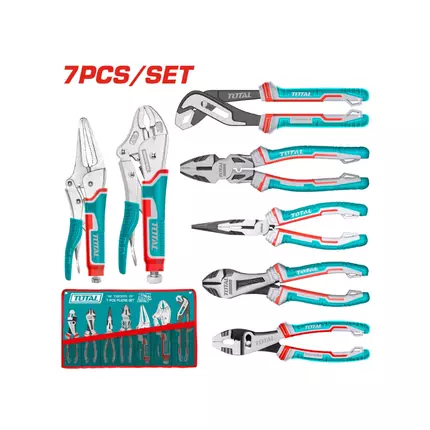 Total 7pcs Pliers Set, Including Pump, Combination, Long Nose, Diagonal Cutting, Jaw Locking, Nose Locking & Slip Joint Pliers TOS23055
