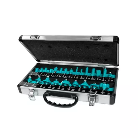 Total 24pcs Router Bit Set with Shank 12mm, Aluminium Case TACSR02412