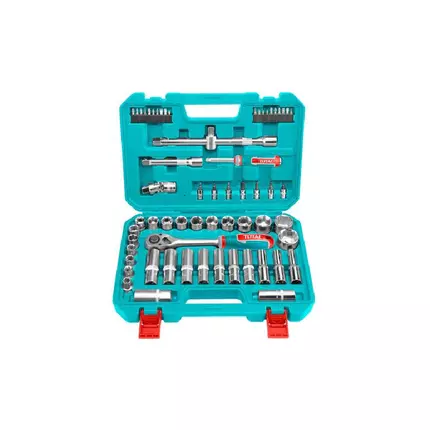Total Socket Set 1/2" with Three Colour Soft Handle, Chromed Plated, Heat Treated THT121602 (Pack of 62pcs)