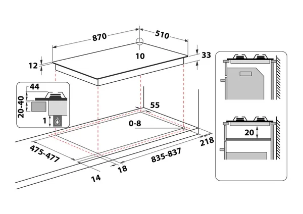 Ariston Built-in Gas hob: 5 gas burners, 87CM - PHN 961 TS/IX/A