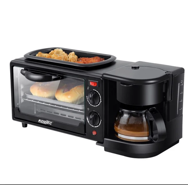 Kodtec 3-in-1 Breakfast Maker: Toaster Oven, Grill, and Coffee Maker KT-3709BM