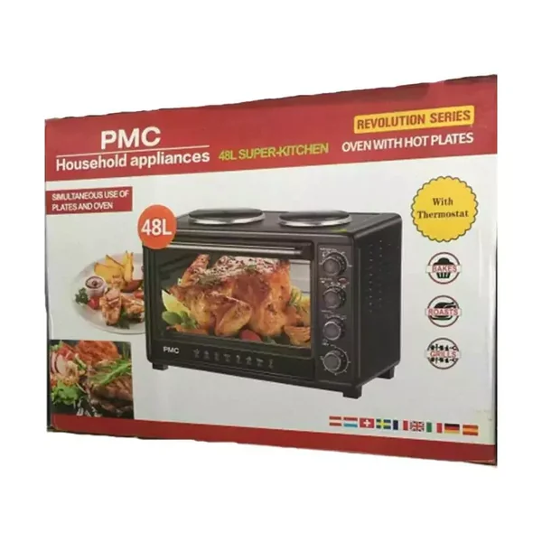PMC Electric Oven 48L with 2 Hot Plates Thermostat Black