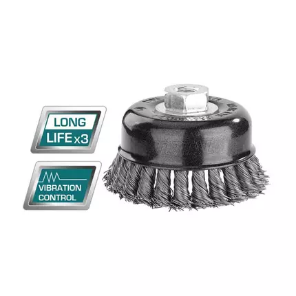 Total Wire Cup Brush with Nut 75mm Twisted Hard Silver TAC32035