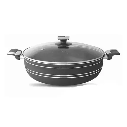 Nadstar8 Majestic Wok 32CM With Handle & Lid Non Stick Marble Coating Heat Tempered Glass Lids Heat Resistant Bakelite Handles For Easy Grip W32