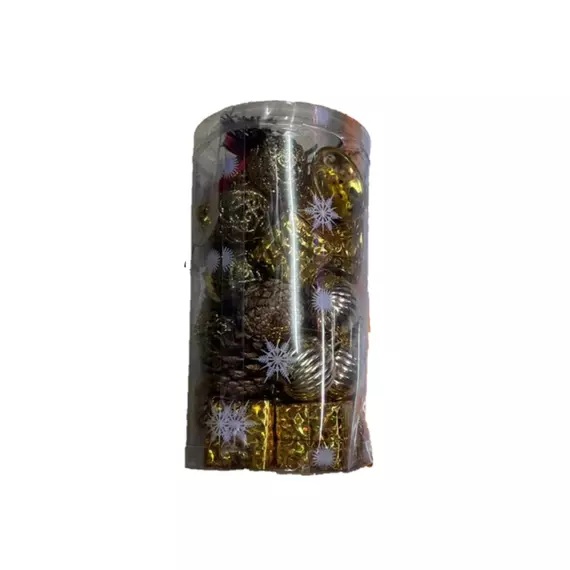 Christmas Decoration Assorted Gold Balls, Bells, Box, Acorn, No.37 30pc Pack