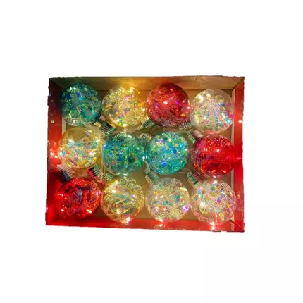 Christmas Decoration 8cm Balls With Light, Battery Operated, 12pc in Gift Box No.36