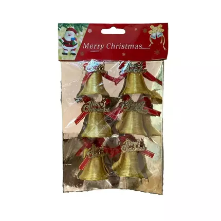 Christmas Decoration Medium Gold Bells Merry Christmas No.21 6pc Pack