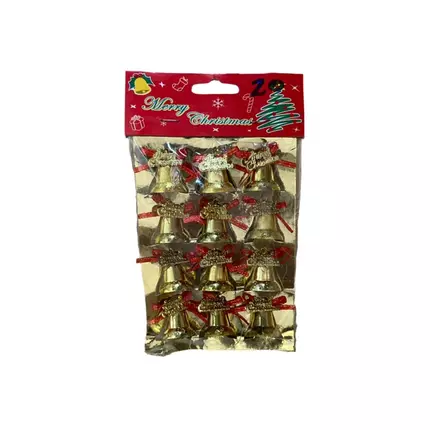 Christmas Decoration Small Gold Bells Merry Christmas No.20 12pc Pack