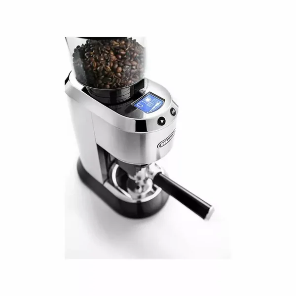 De'Longhi Dedica Pump Style Coffee Grinder With Large Bean Hoper , Burr Grinding System 14 Cups Capacity , KG521.M , Metalic