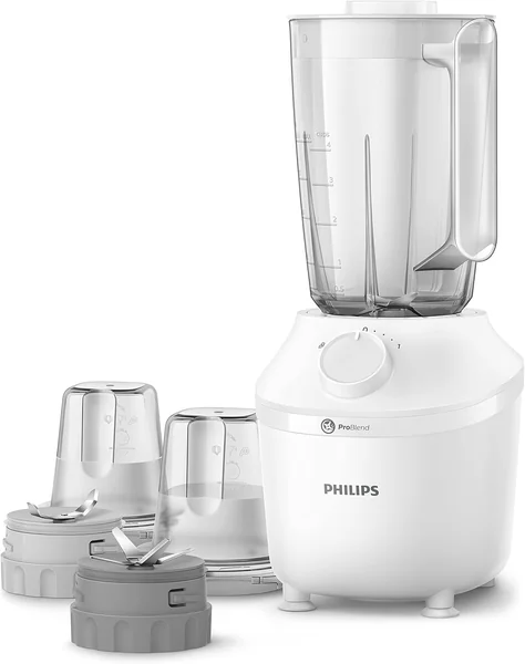Philips Plastic Jar Blender - 450W, 1.9L - 1 Speed + Pulse - Comes with a Mill + Chopper - White - HR2041/30